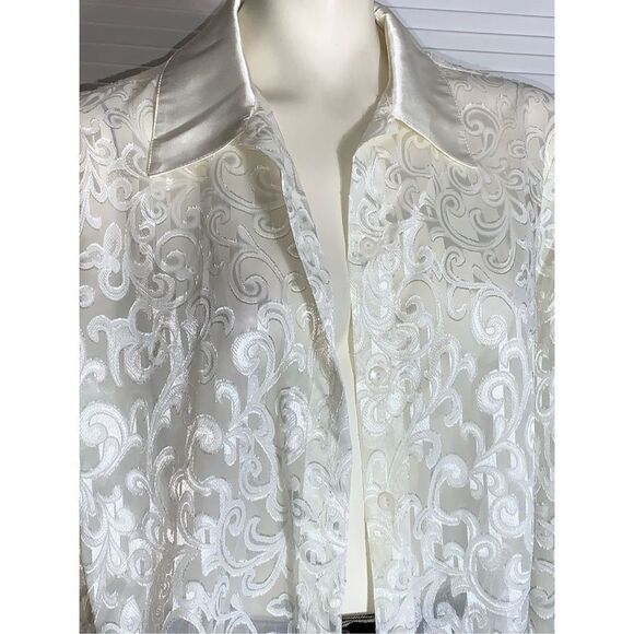 NWT Vintage Cream Sheer Satin Lace Oversized Button Down Blouse XL - Picture 6 of 10